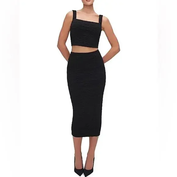 NWT GOOD AMERICAN SZ M Black Textured Square Neck Crop Top Goth Festival $129 - Picture 11 of 12